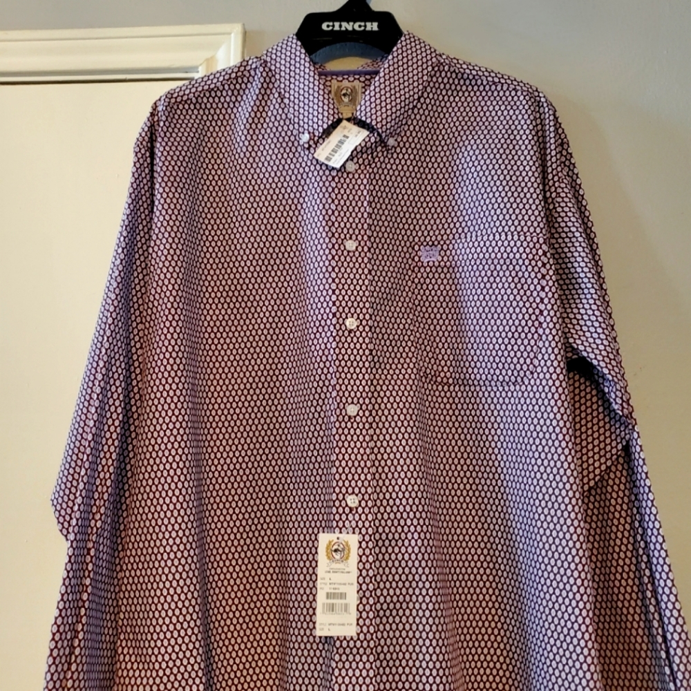 MEN'S GEOMETRIC PRINT BUTTON-DOWN WESTERN SHIRT - PURPLE - SIZE LARGE